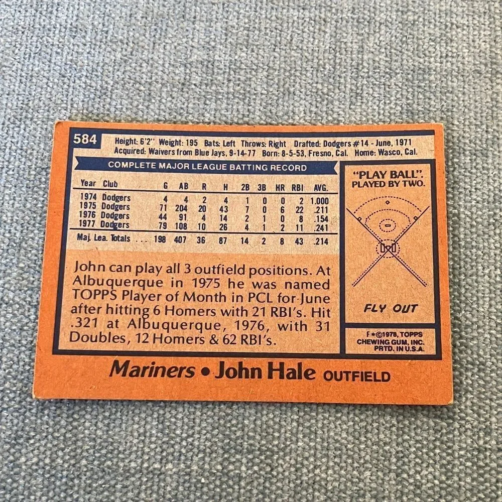 1978 Topps Seattle Mariners Baseball Card Trading Card